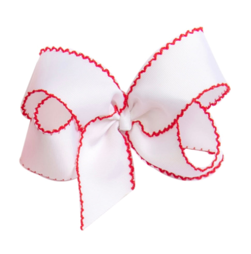 WHITE / RED MOONSTITCH BOW w/ ALLIGATOR CLIP (#204)