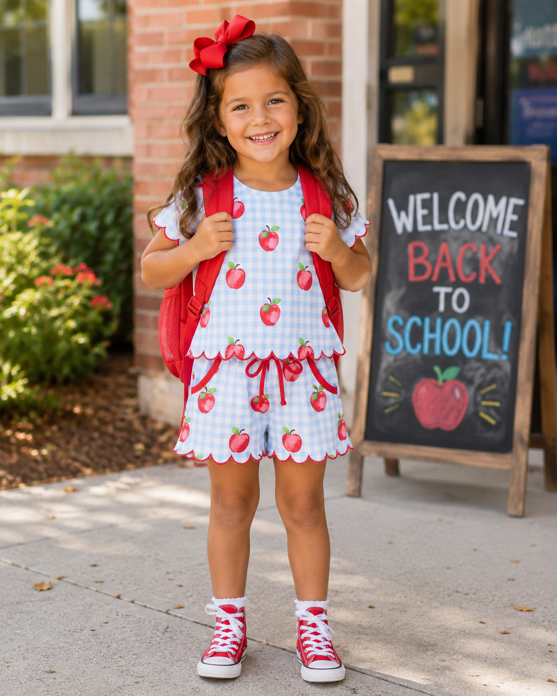 RED APPLE PLAID SCALLOP BACK TO SCHOOL SHORT SET // ETA LATE JULY