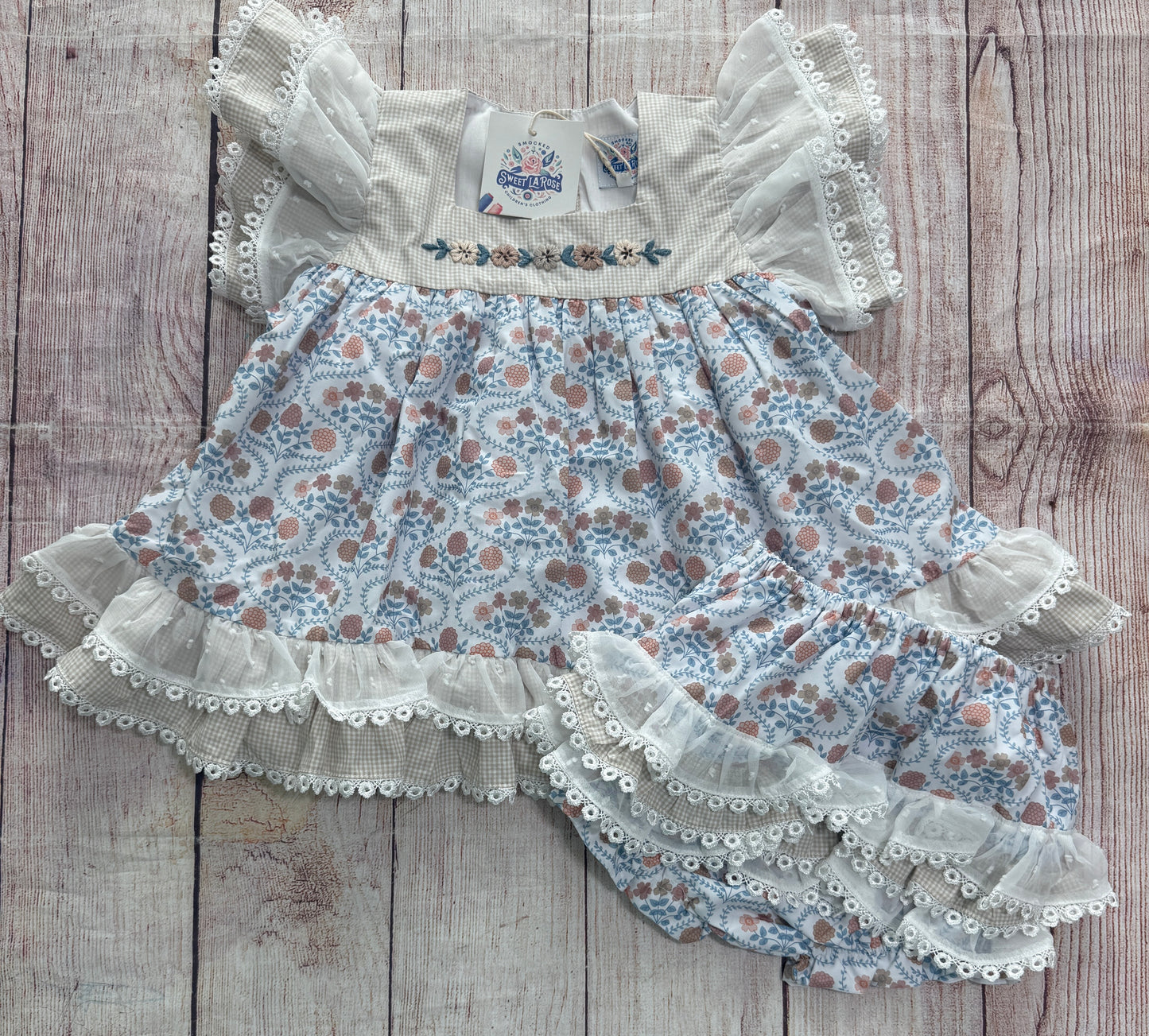 BLUE & KHAKI FLORAL LACE BLOOMER SET // ETA MID TO LATE JUNE (po220 extras)