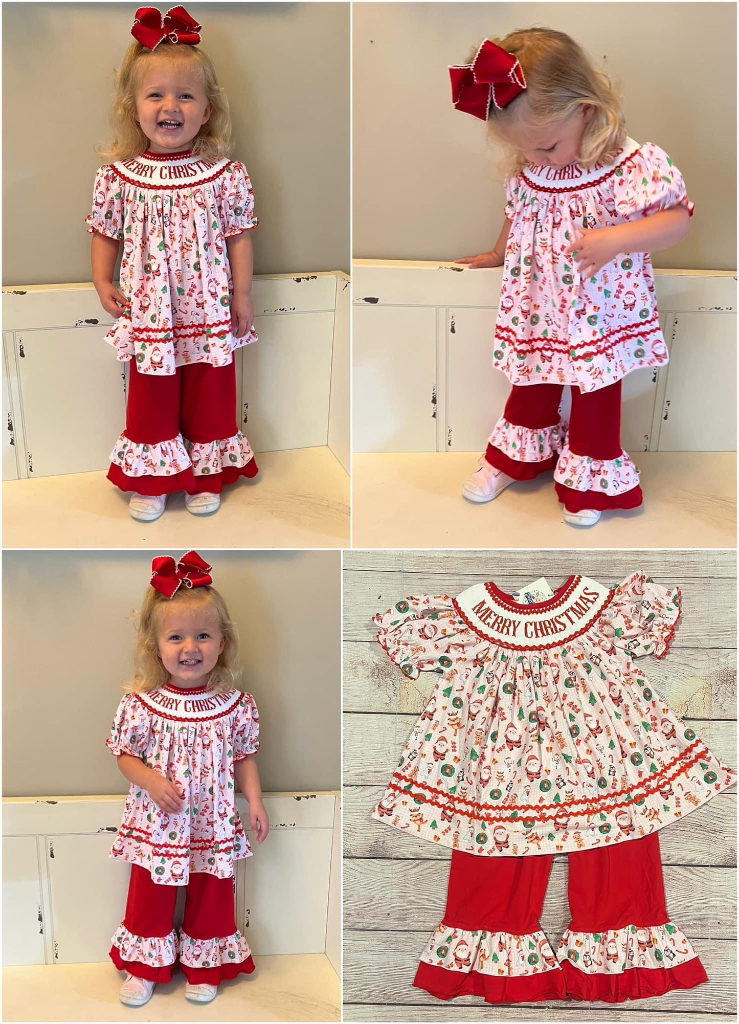 PINK / RED SANTA "MERRY CHRISTMAS" KNIT PANT SET ( READY TO SHIP) (po187a)