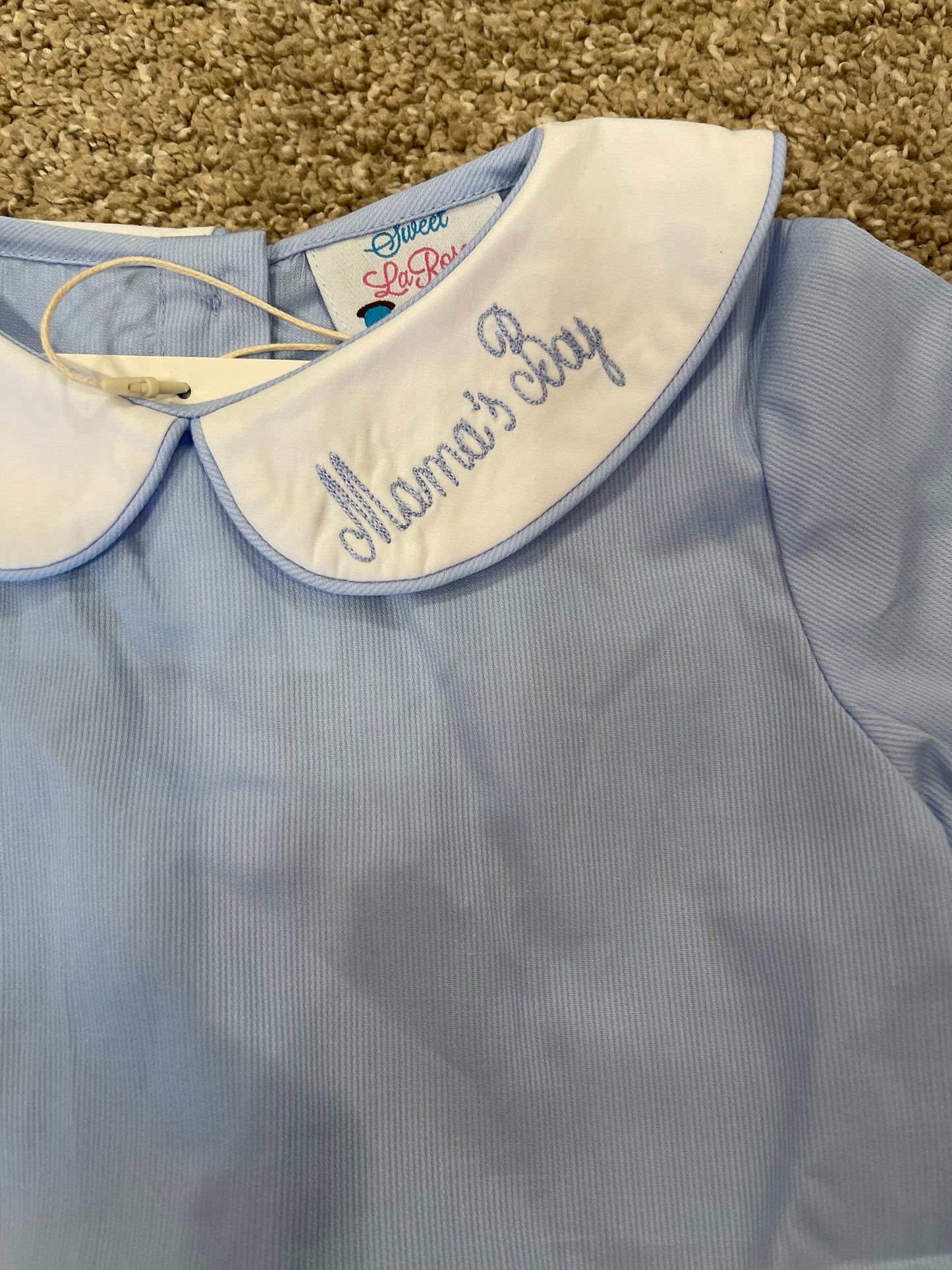 BLUE SHORT SET w/ (Mama’s Boy) Embroidered Collar