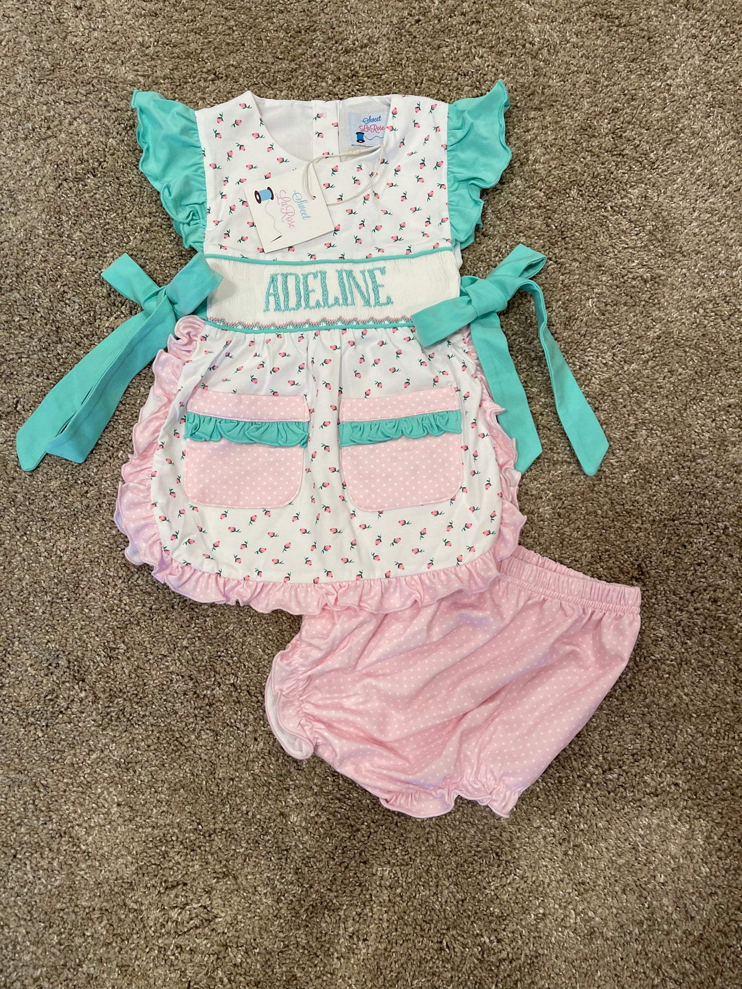 PINK ROSEBUD / MINT ( ADELINE ) APRON SET