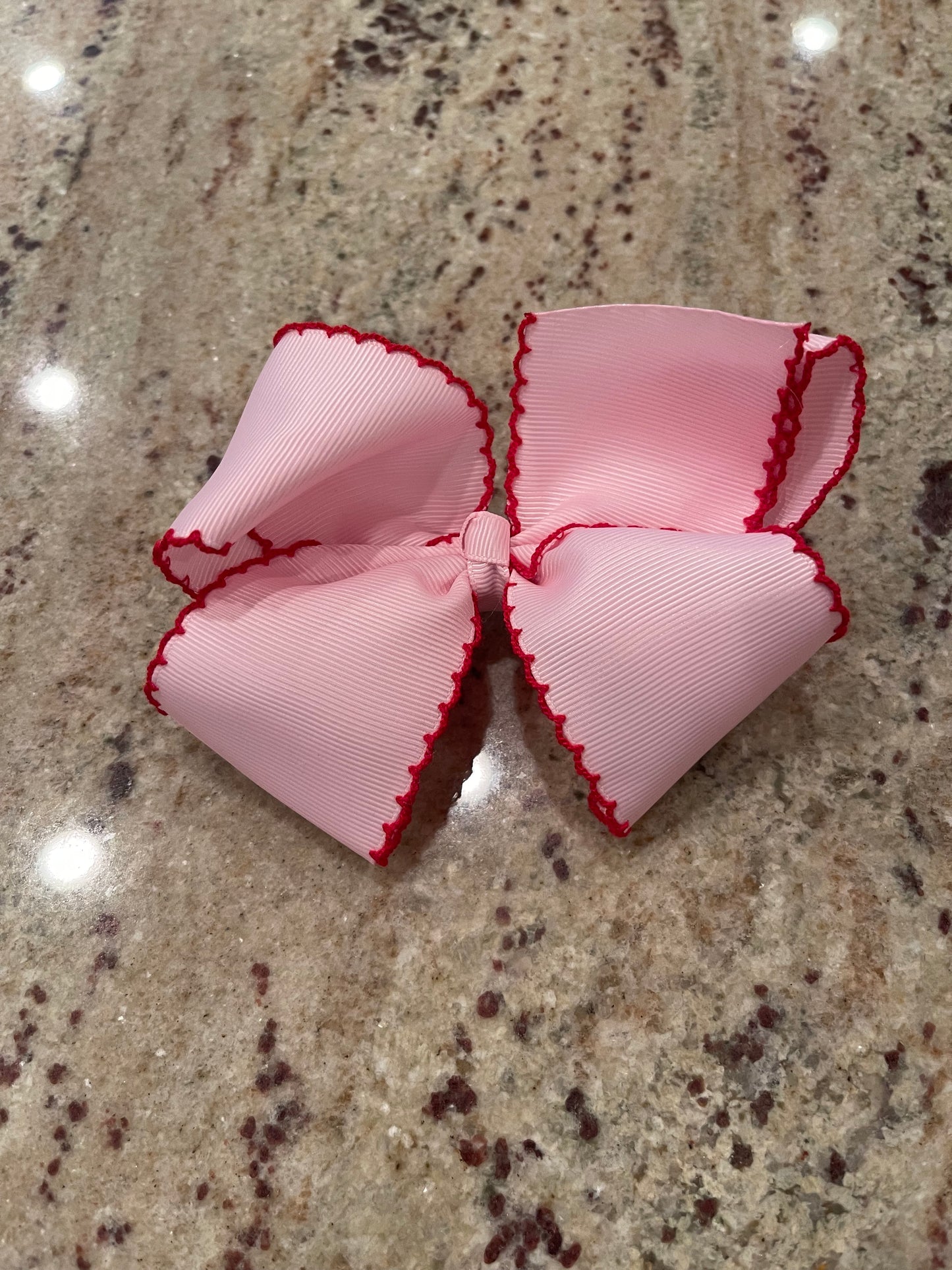 6" PINK HAIRBOW w/ RED TRIM w/ ALLIGATOR CLIP (READY TO SHIP) (po189 extras)