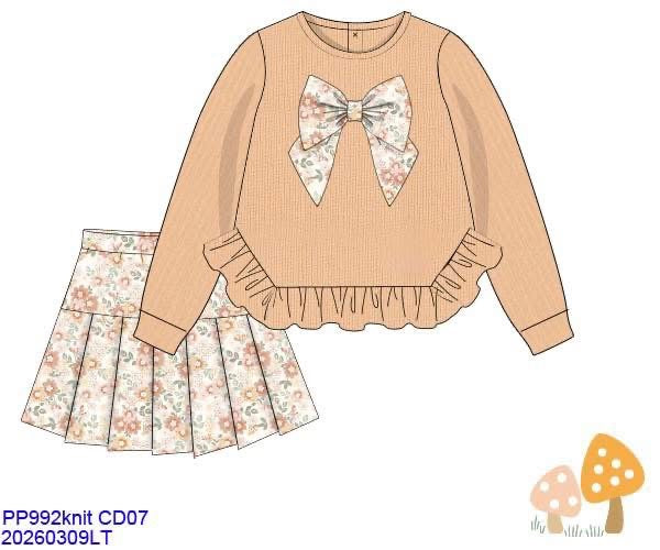 PEACH FLORAL BOW SHIRT WITH PLEATED SKORT SET // ETA MID TO LATE JUNE (po220 extras)