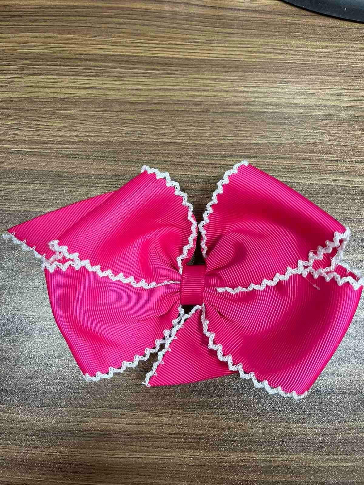 5" PINK / WHITE TRIM BOW w/ ALLIGATOR CLIP