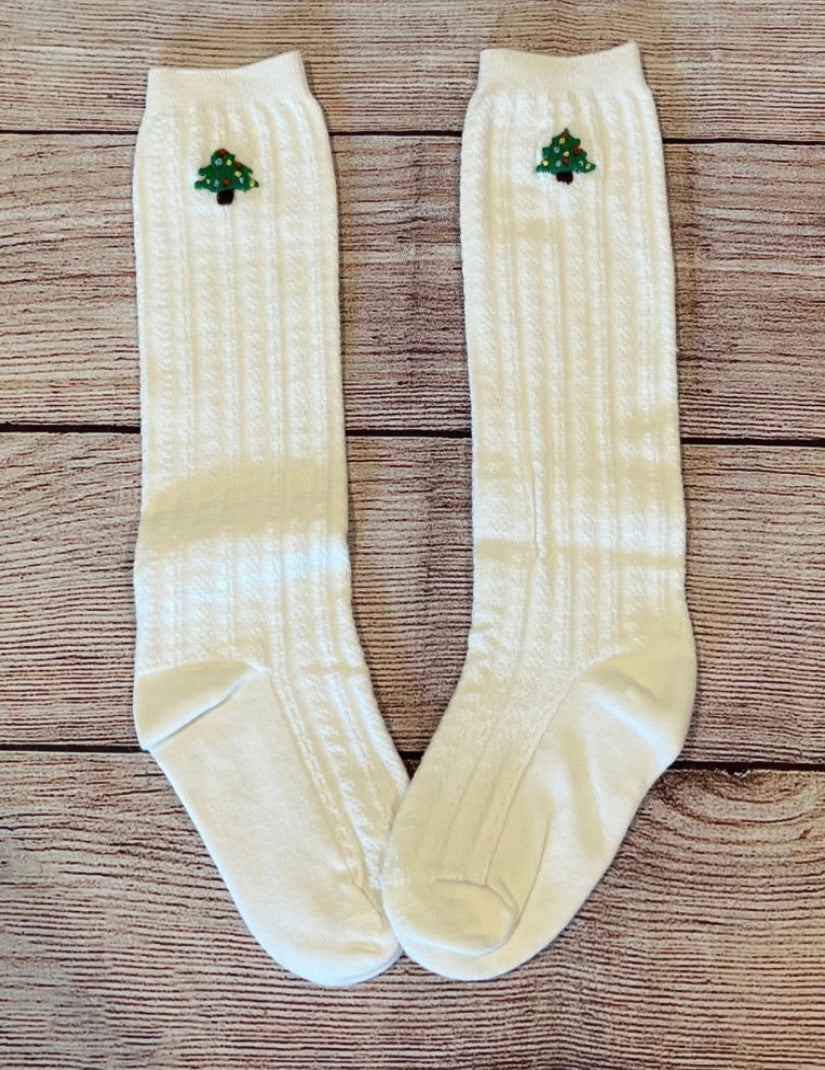 EMBROIDERED CHRISTMAS TREE SOCKS (#205)