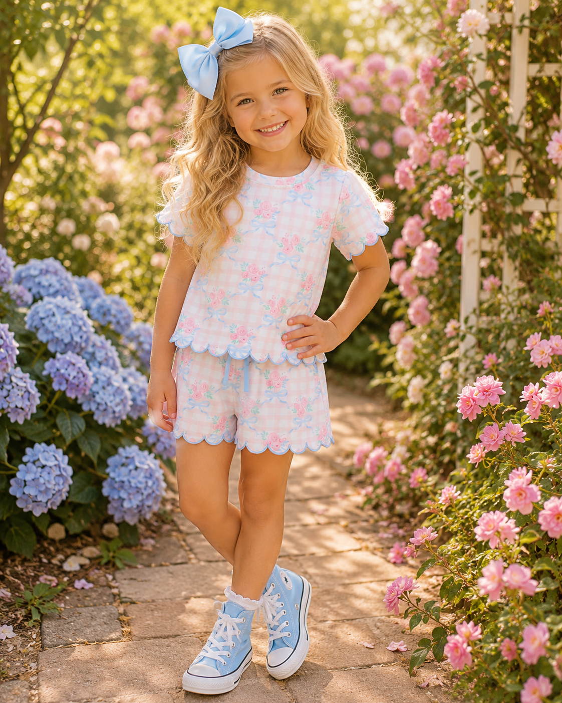 PINK FLORAL SCALLOPED SHORT SET .. ETA MID JUNE (shorts)