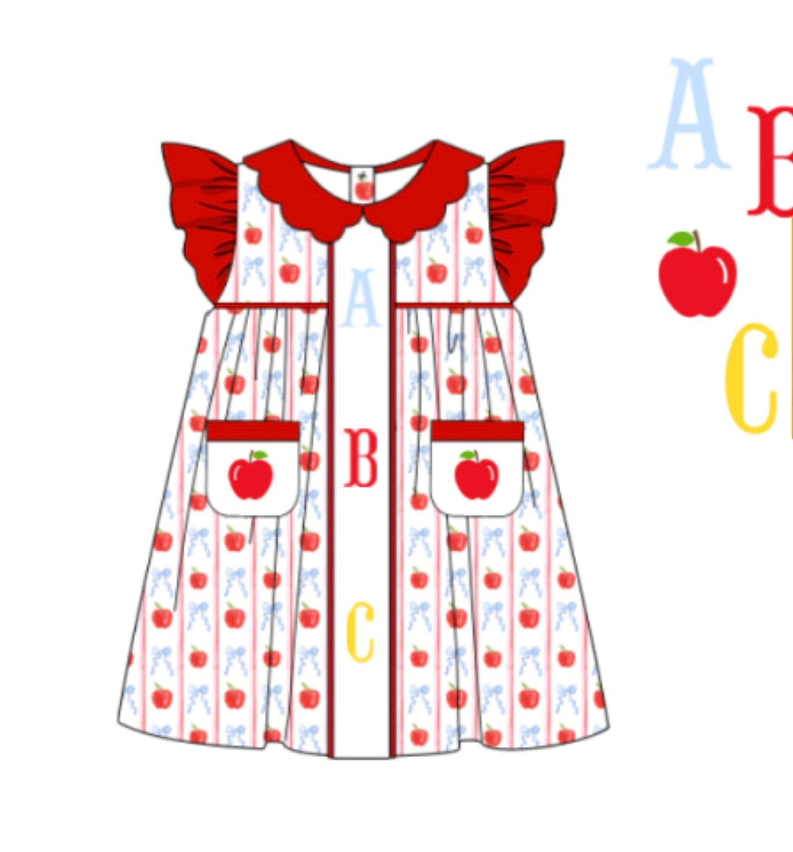 ABC APPLE BOW KNIT DRESS // ESTIMATED TO SHIP FROM THE VENDOR LATE MAY to EARLY JUNE (school)