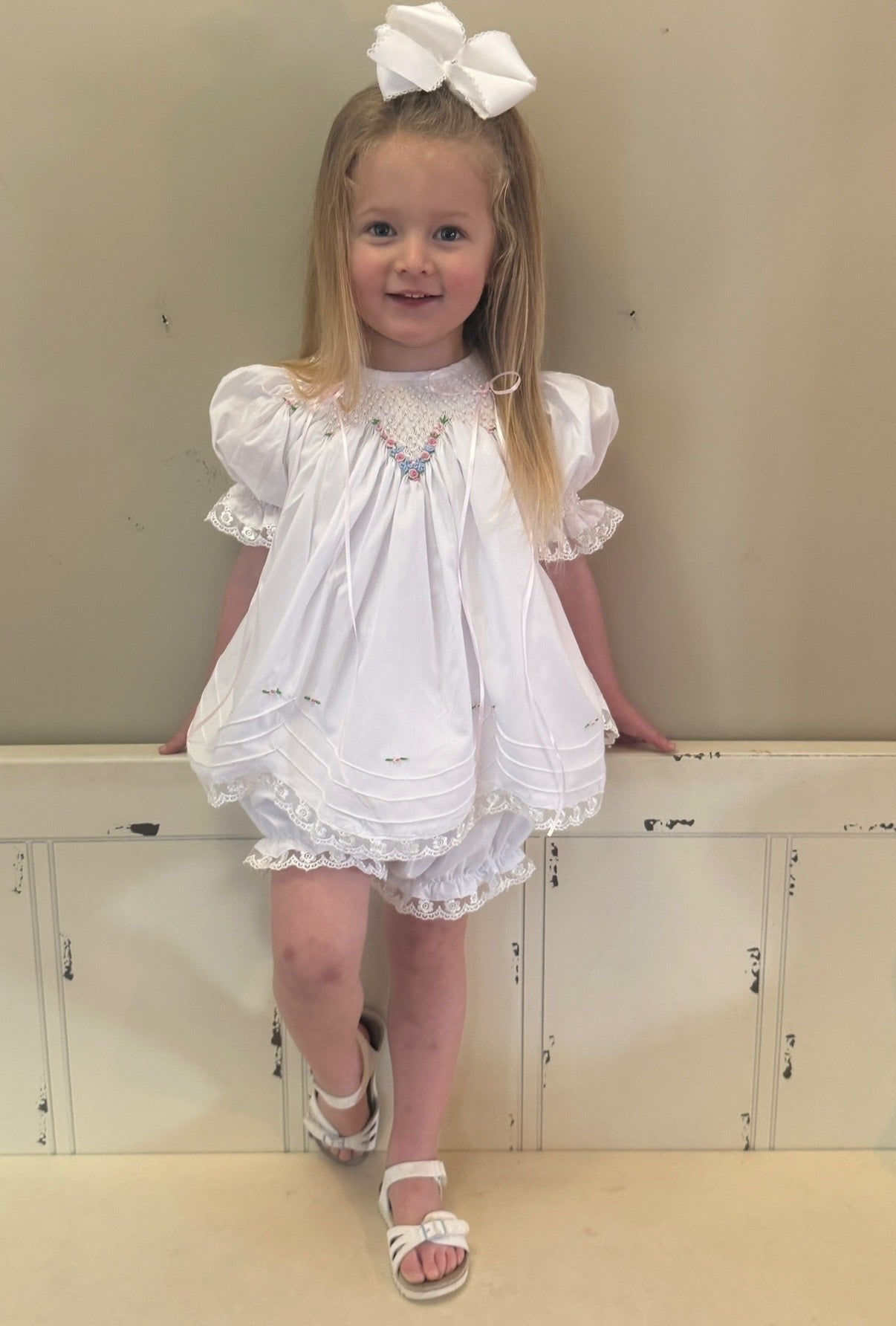 White heirloom bloomer sets for girls