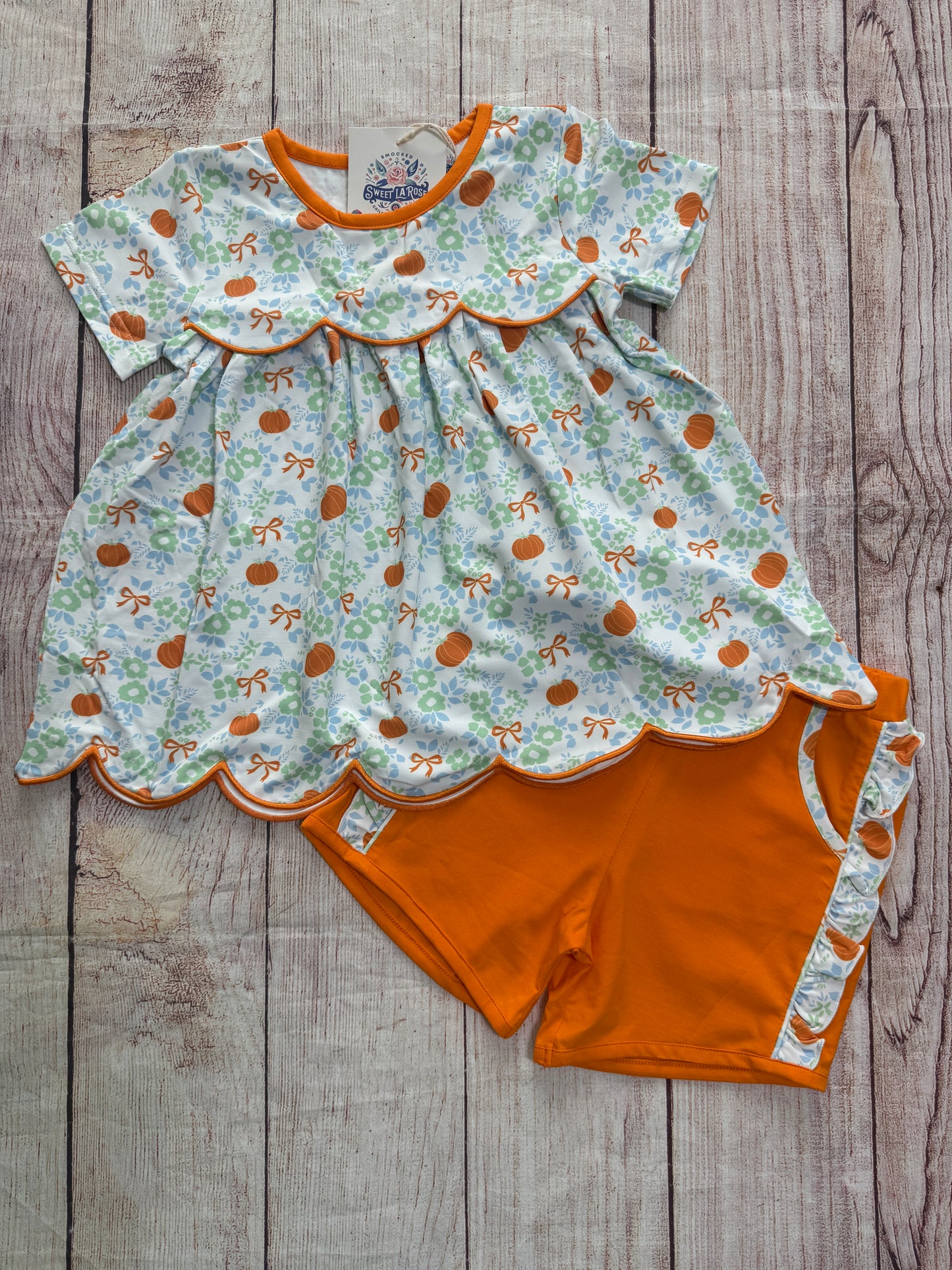 ORANGE / BLUE PUMPKIN BOW KNIT SHORT SET // ETA MID TO LATE JUNE (po220 extras)
