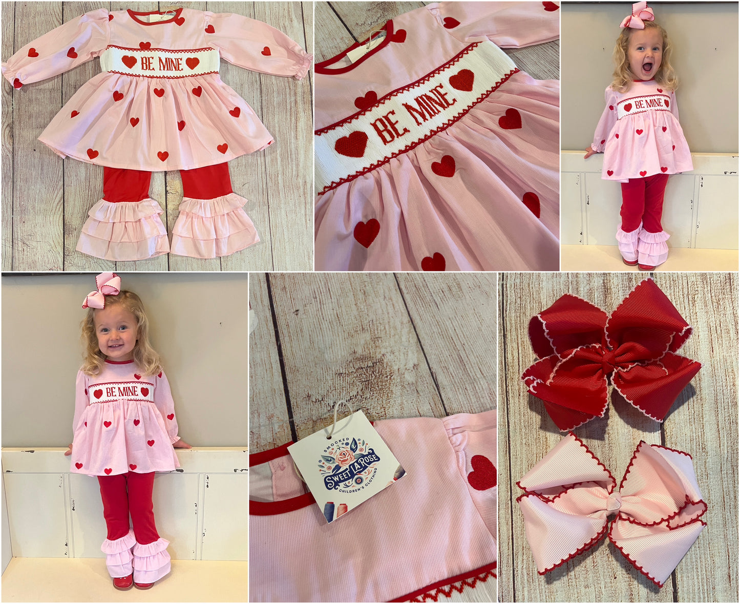 PINK w/ RED HEARTS LONG SLEEVE PANT SET (po210)