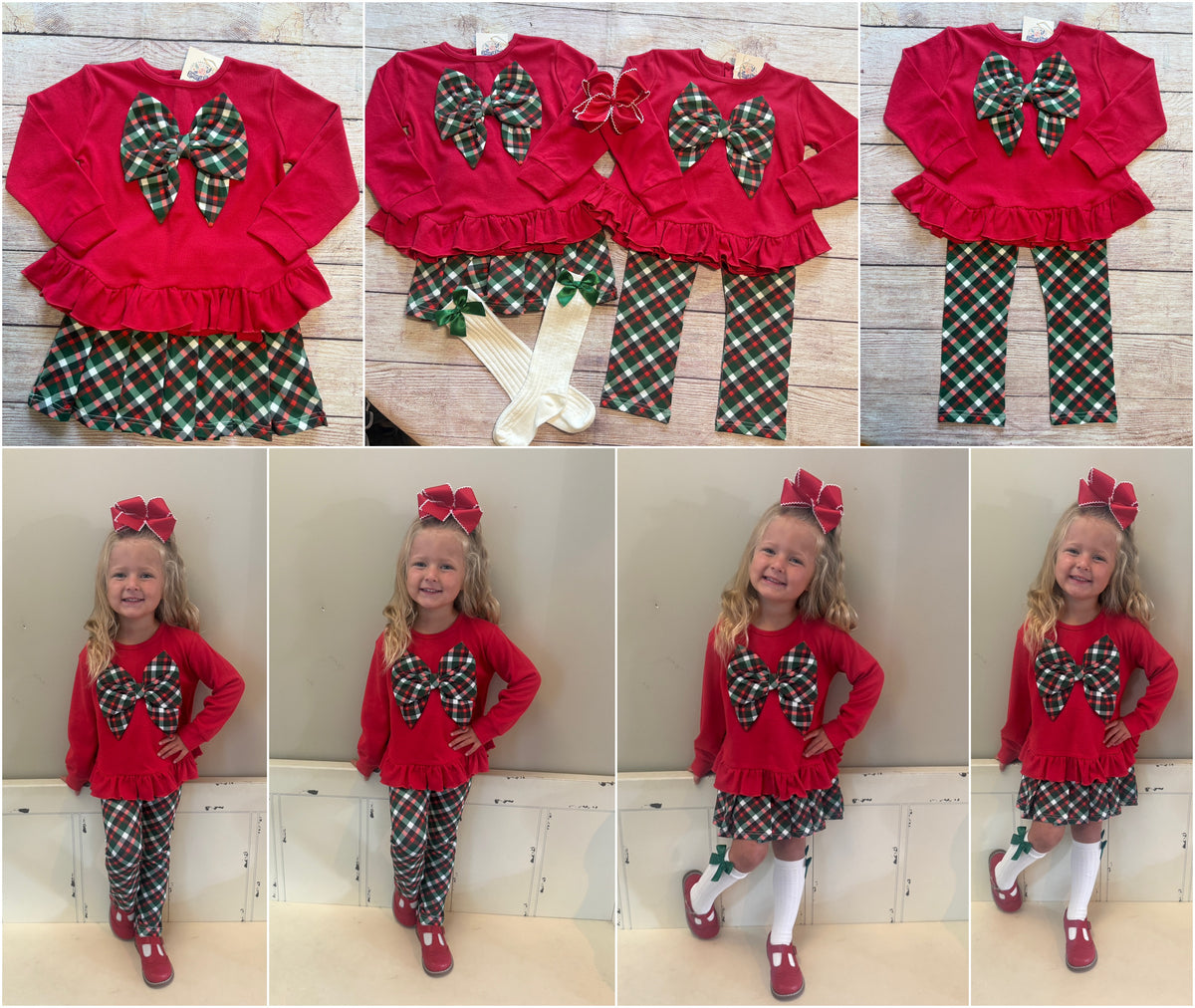 RED / GREEN PLAID BOW PANT SET
