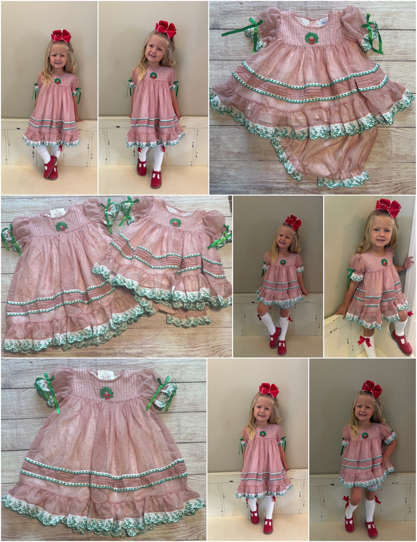 PINK SWISS DOT CHIFFON WREATH BLOOMER SET // FULLY LINED