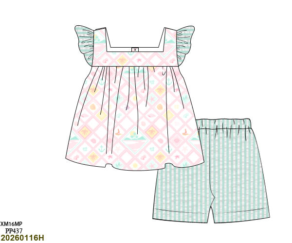 PINK & MINT BEACH SEERSUCKER SHORT SET // ETA LATE APRIL TO EARLY MAY (po216)