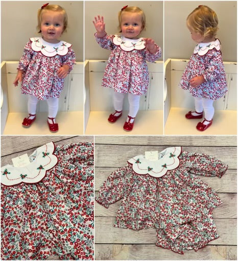 CHRISTMAS FLORAL / SCALLOPED HOLLY COLLAR BLOOMER SET