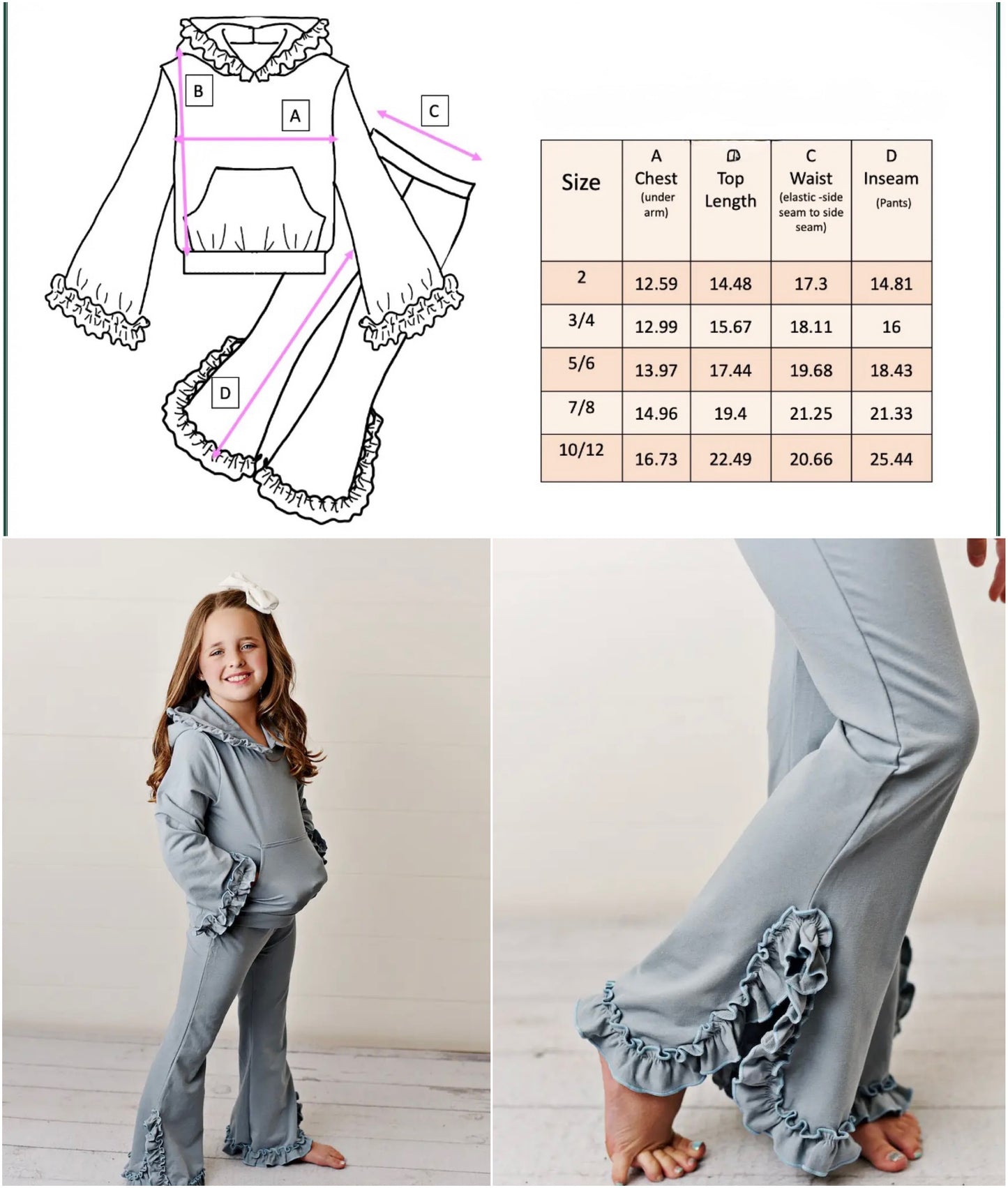 BLUE GRAY HOODED RUFFLE POCKET JOGGER SET (hood)