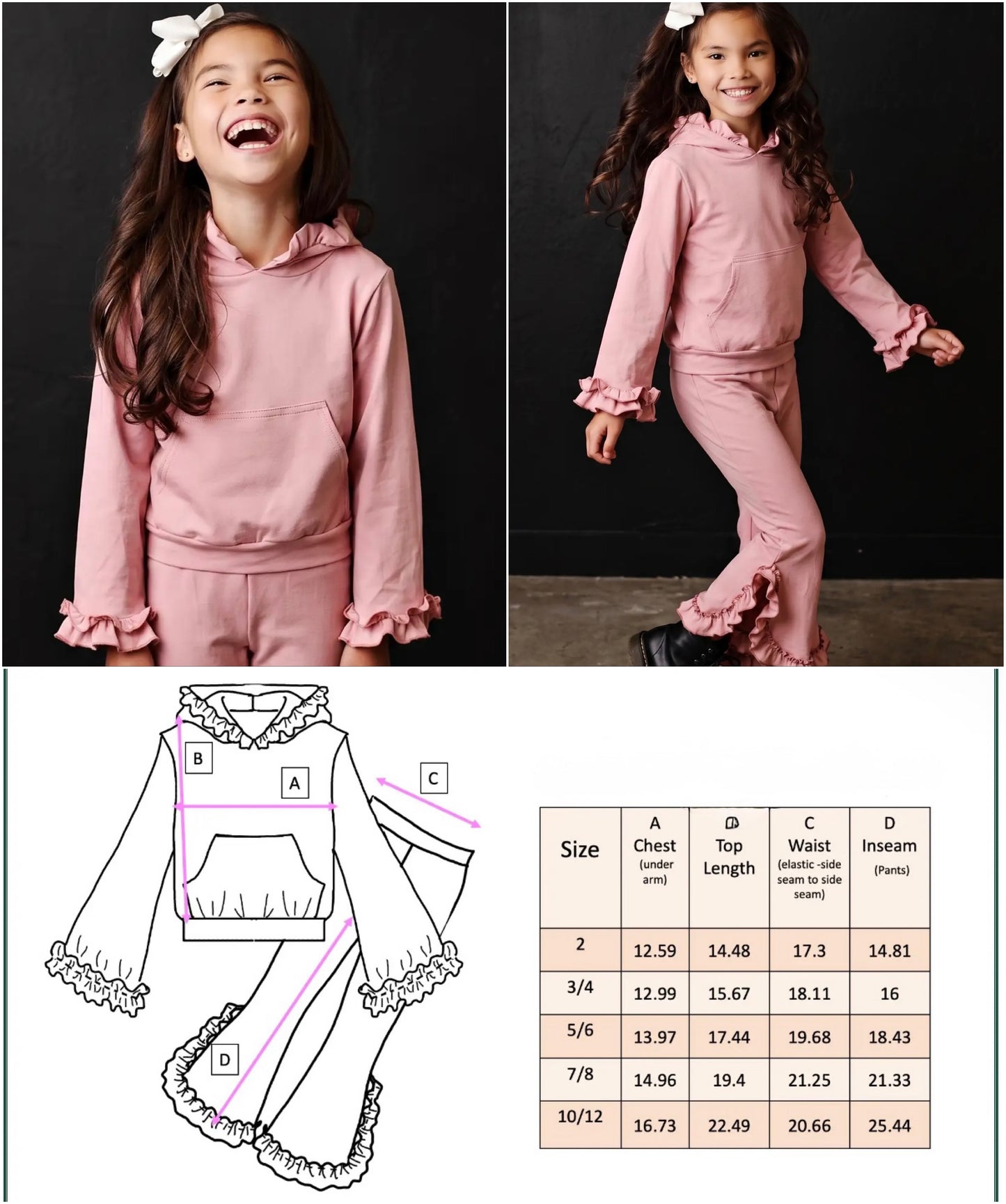 PINK HOODED RUFFLE POCKET JOGGER SET (hood)