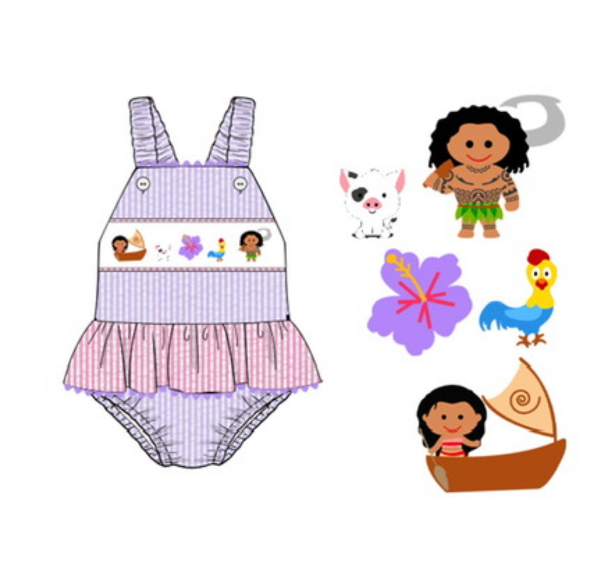SMOCKED CHARACTER LAVENDER SWIMSUIT // ETA LATE APRIL TO EARLY MAY (po216)