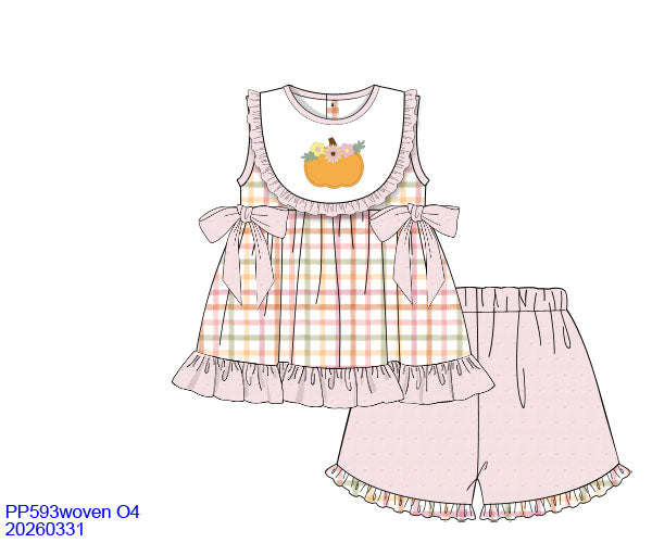 PINK PLAID PUMPKIN SHORT SET WITH BOWS // ETA MID TO LATE JUNE (po220 extras)