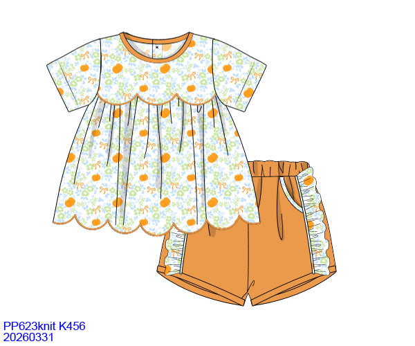 ORANGE / BLUE PUMPKIN BOW KNIT SHORT SET // ETA MID TO LATE JUNE (po220 extras)