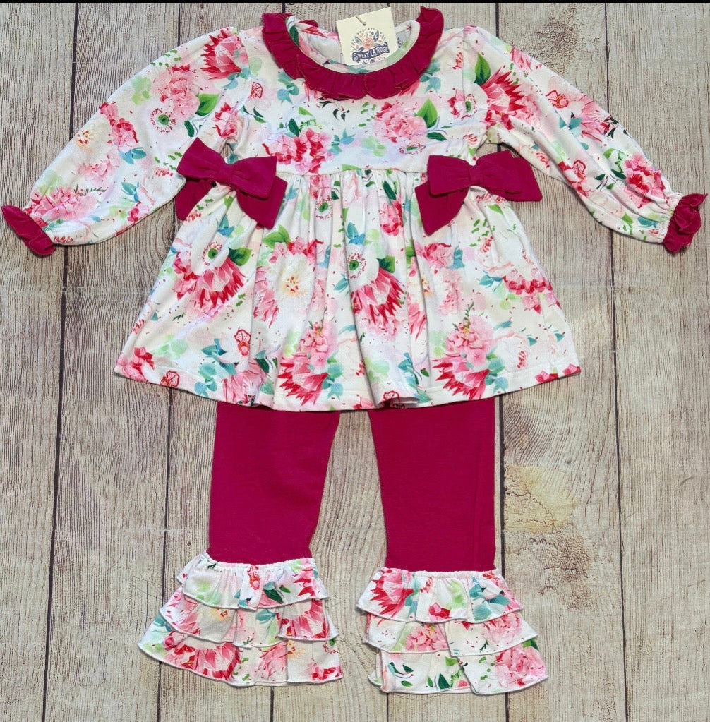 HOT PINK FLORAL KNIT PANT SET w/ BOWS // READY TO SHIP