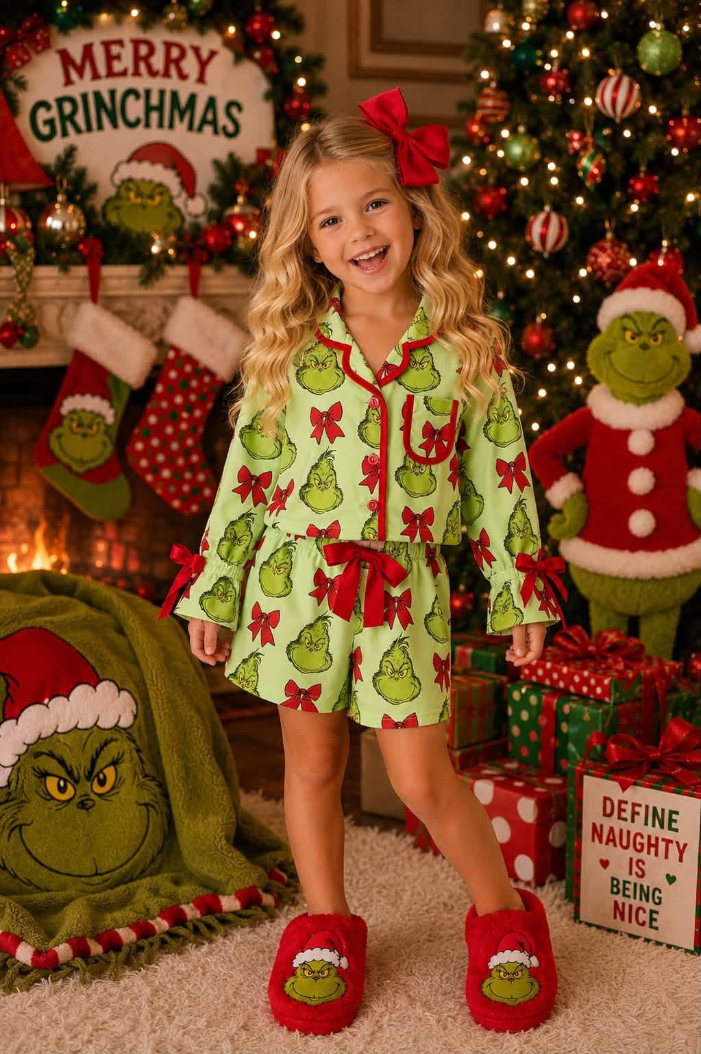 GREEN GRINCH CHRISTMAS BOW PAJAMAS // ETA LATE AUGUST TO EARLY SEPT (PJS)