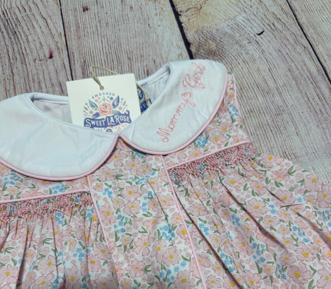 PINK FLORAL MOMMY'S GIRL COLLAR BLOOMER SET EXTRAS (FULLY LINED)