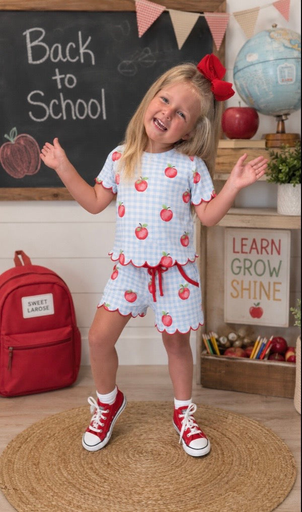 BLUE CHECK APPLE SHORT SET