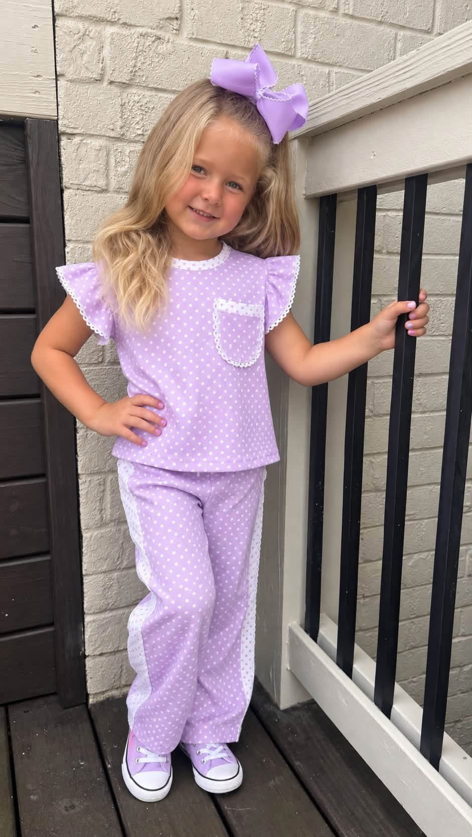 LAVENDER / WHITE POLKA DOT KNIT PANT SET (polka)