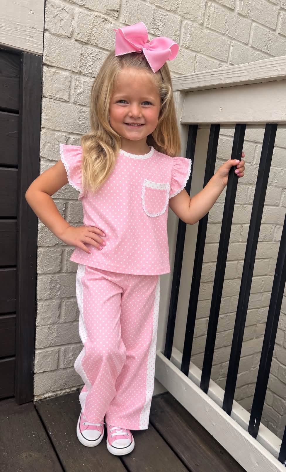 PINK / WHITE POLKA DOT KNIT PANT SET (polka)