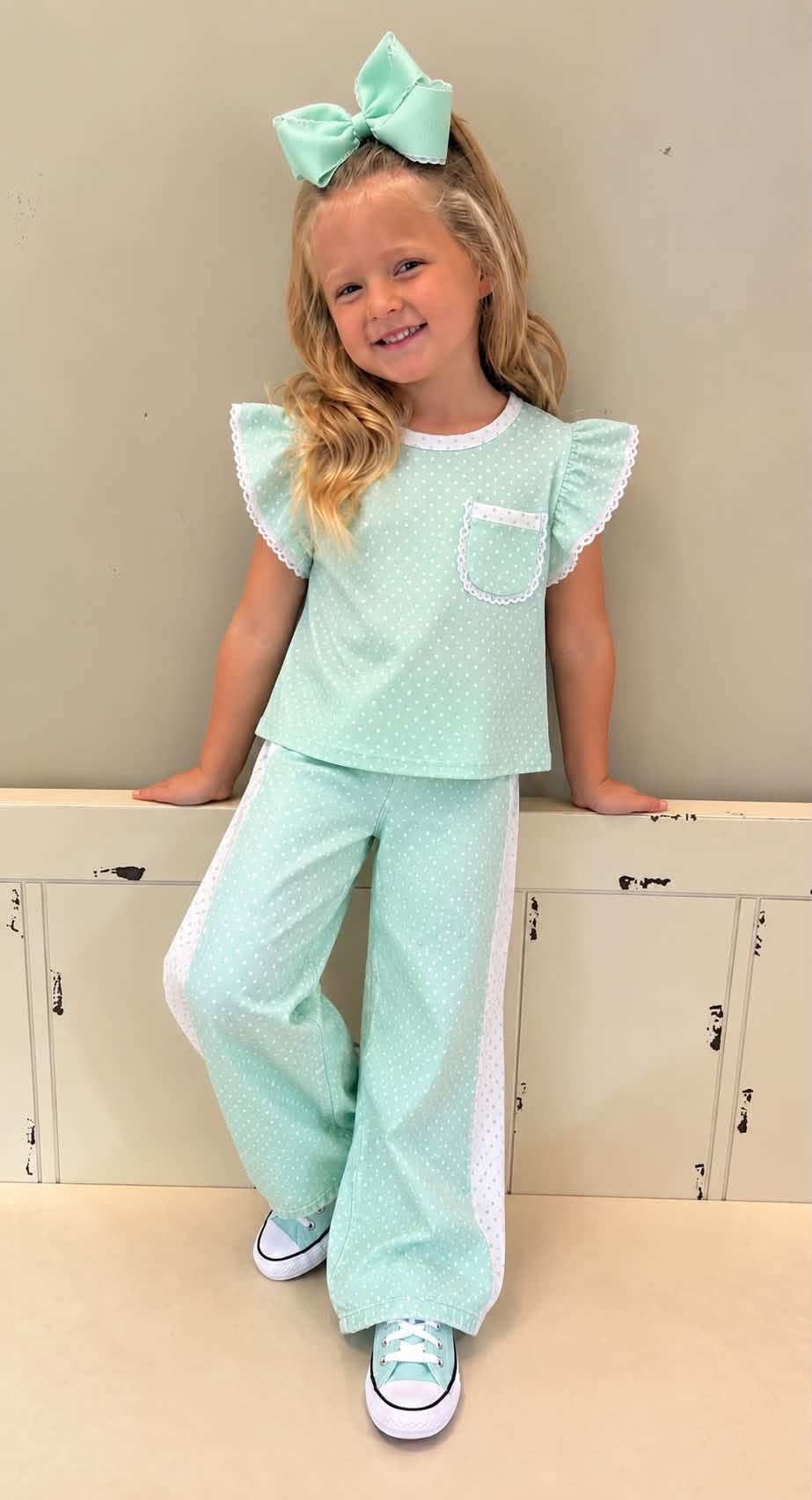 MINT / WHITE POLKA DOT KNIT PANT SET (polka)