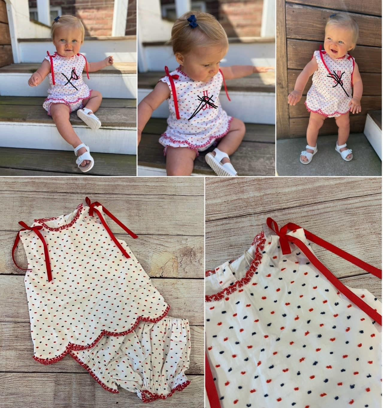 RED / NAVY DOT SWISS BLOOMER SET ( fully lined )