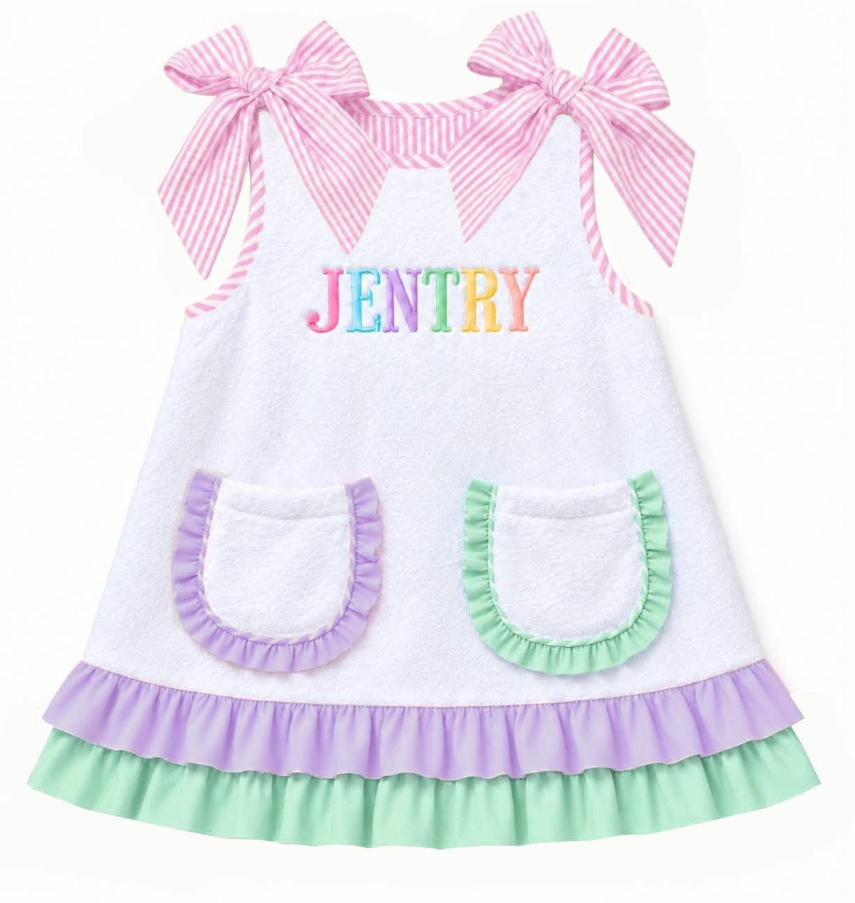 PINK BOW SEERSUCKER NAME SWIMSUIT COVERUP (birthday)