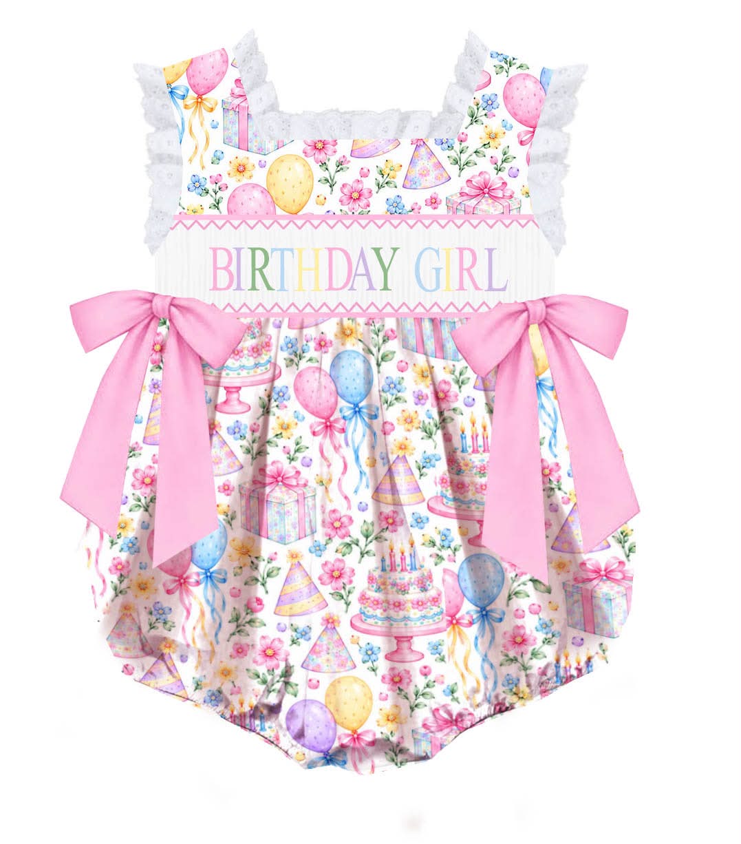 HAND SMOCKED HAPPY BIRTHDAY BUBBLE w/ BOWS (birthday)