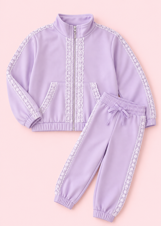 LAVENDER LACE KNIT JOGGER SET (po226)