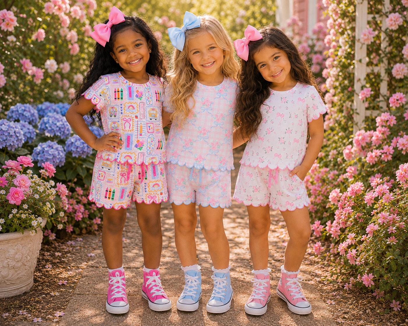 PINK FLORAL SCALLOPED SHORT SET .. ETA MID JUNE (shorts)