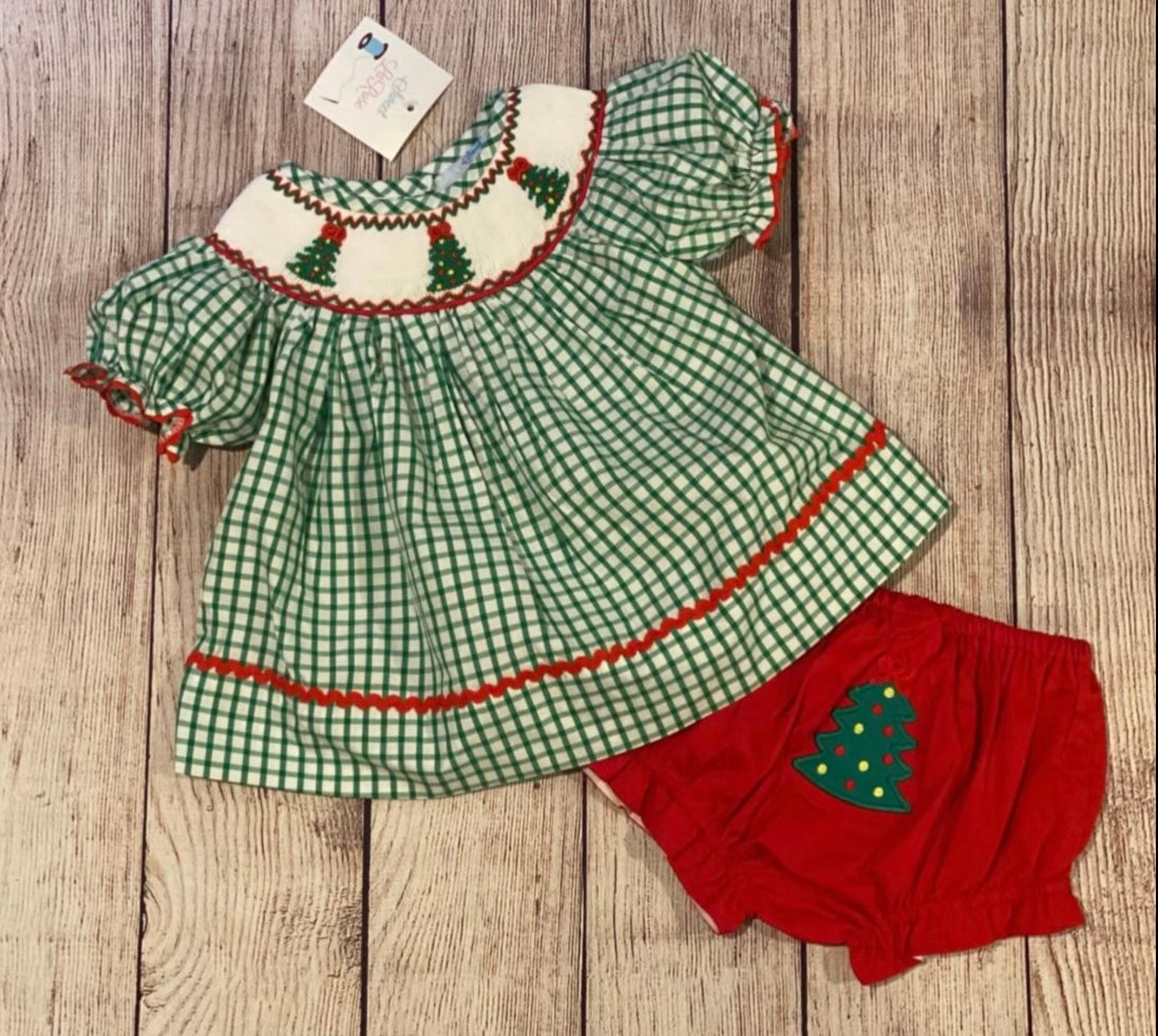 SMOCKED CHRISTMAS TREE BLOOMER SET