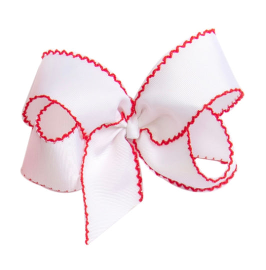 WHITE / RED MOONSTITCH BOW w/ ALLIGATOR CLIP (#204)