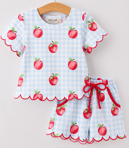 RED APPLE PLAID SCALLOP BACK TO SCHOOL SHORT SET // ETA LATE JULY