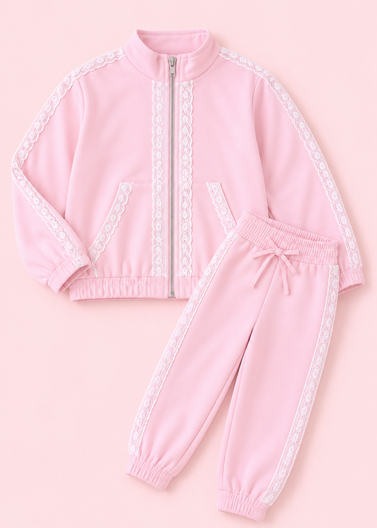 PINK LACE KNIT JOGGER SET (po226)