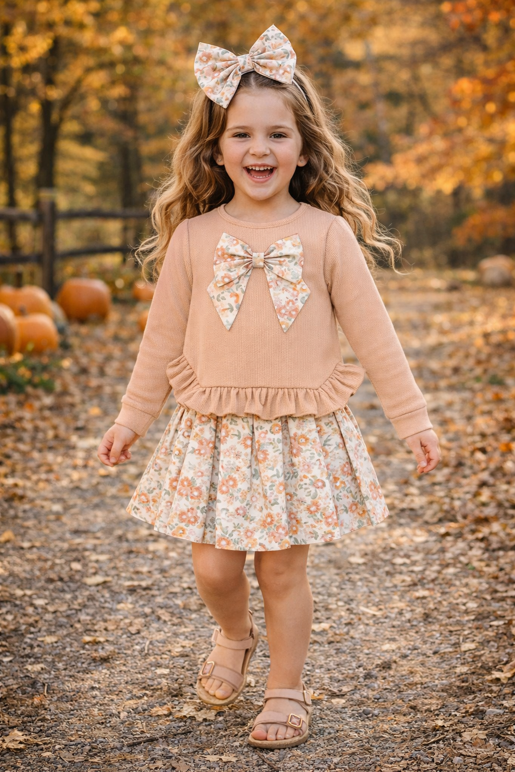 PEACH FLORAL BOW SHIRT WITH PLEATED SKORT SET // ETA MID TO LATE JUNE (po220 extras)