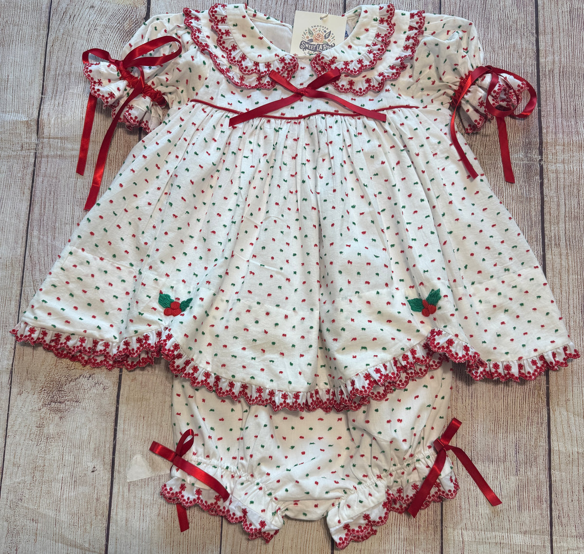 RED & GREEN SWISS DOT BLOOMER SET (FULLY LINED)