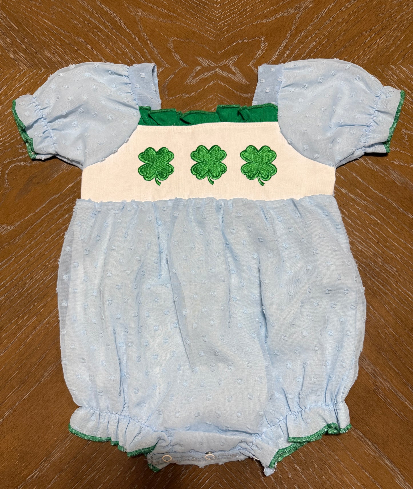 BLUE CLOVER EMBROIDERY SWISS DOT BUBBLE