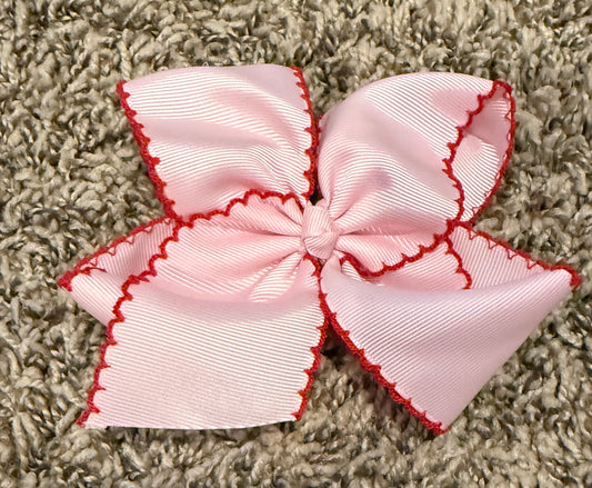 PINK BOW w/ RED MOONSTITCH & ALLIGATOR CLIP