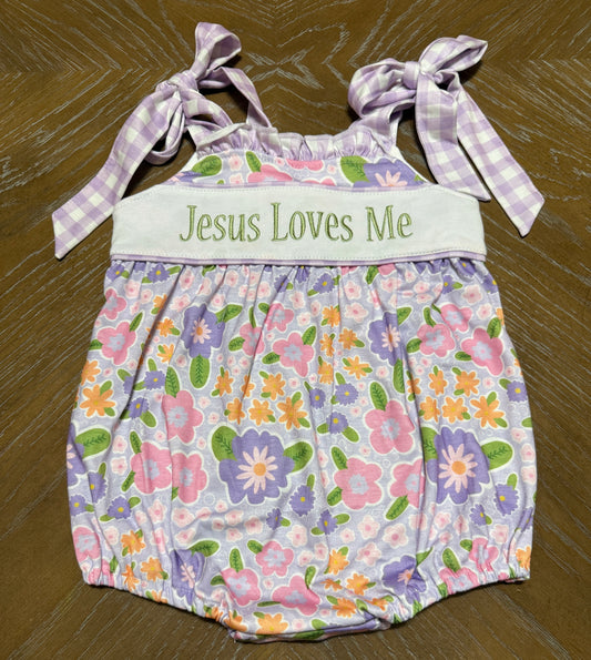 PURPLE FLORAL JESUS LOVES ME EMBROIDERY BUBBLE