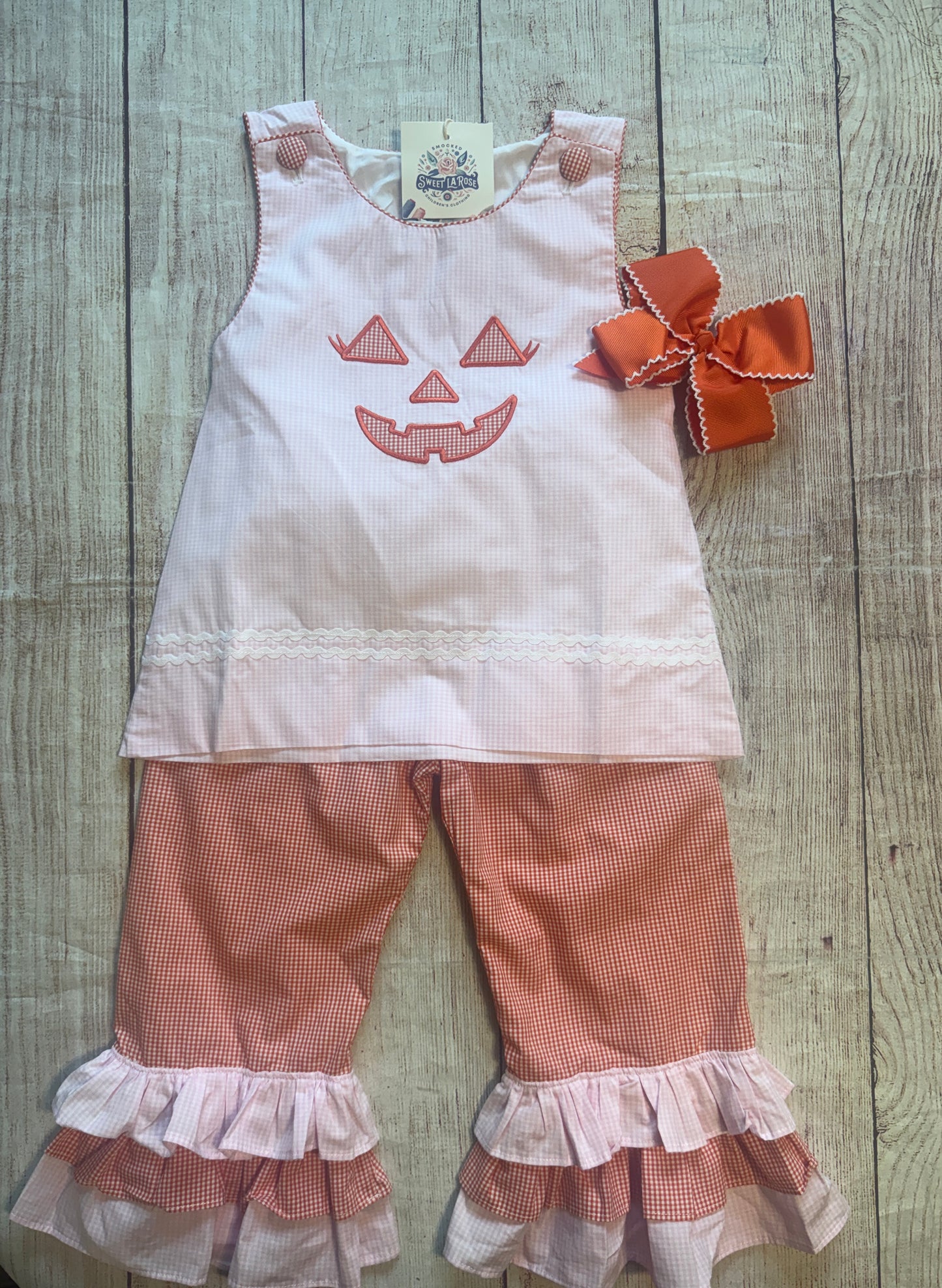 PINK / ORANGE GINGHAM HALLOWEEN JACK O’LANTERN PANT SET // ETA MID TO LATE JUNE (po220 extras)