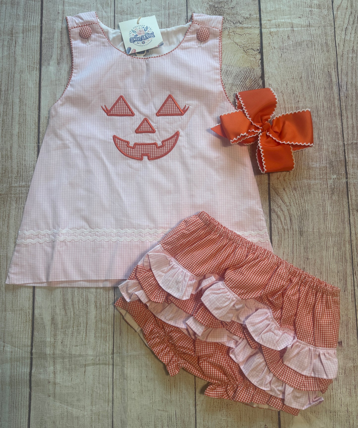 PINK / ORANGE GINGHAM JACK O’LANTERN BLOOMER SET // ETA MID TO LATE JUNE (po220 extras)
