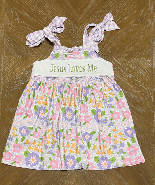 PURPLE FLORAL JESUS LOVES ME EMBROIDERY DRESS