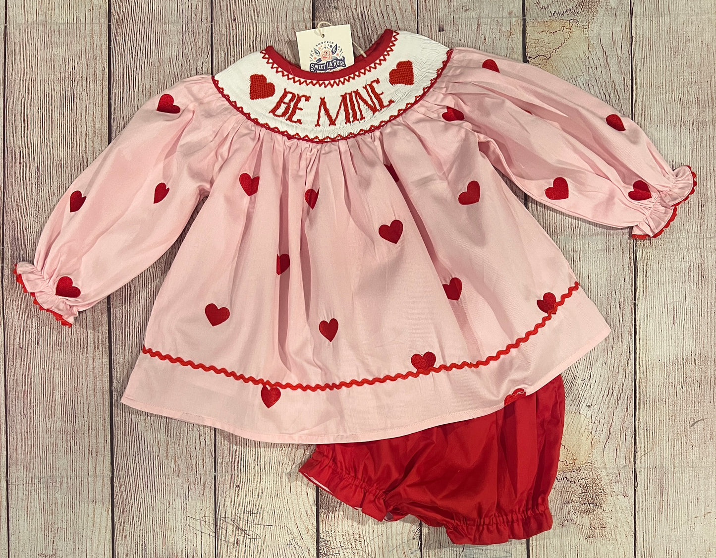 PINK w/ RED HEARTS LONG SLEEVE BLOOMER SET (po210)