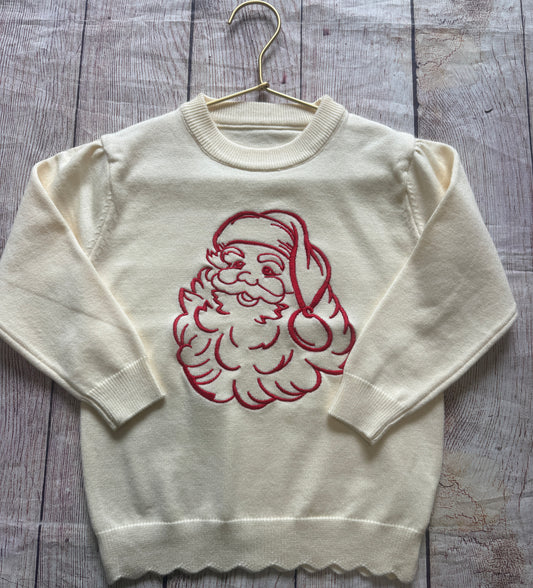 IVORY & RED EMBROIDERED SANTA SWEATER  (holiday)